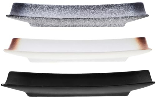 ULTECHNOVO 3pcs Japanese Ceramics Sushi Plate Set Rectangular Serving Dish Vintage Snack Tray for Home and Restaurant Random Style