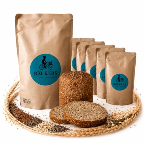 BÄCKERS Superrolle Brotbackmischung, Dinkel-Vollkorn Brot mit Superzutaten, Ohne Zusatzstoffe, Gelingsicher, Vegan, Ballaststoffreich, 5 x 350g