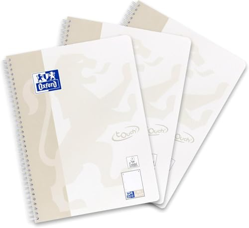 Oxford TOUCH A4+ Collegeblock, 80 Blatt, OPTIK PAPER+®, Doppelspirale, Mikroperforation, scribzee kompatibel (lichtgrau | punktkariert)