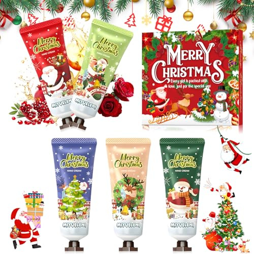 Creme Main Noel, Coffret Creme Main Femme, Mini Main pour les Mains Sèches et Gercées, Cadeaux pour la Famille et les Amis, 5 Pièces
