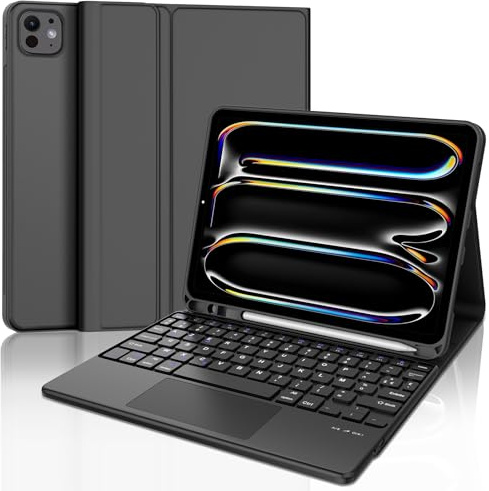 JADEMALL Coque Clavier avec Trackpad pour iPad Pro 11 2024 (M4/M5), AZERTY Français Clavier Détachable avec Trackpad pour iPad Pro 11 Pouces, Noir