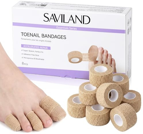 SAVILAND Self Adhesive Cohesive Bandage, 8 Rolls Toe Treatment Bandage Wrap | Secures Foot Fungal Cream Breathable Toe Protectors Effective Toe Covers Cushions Sports Tape for Wrist Ankle Pain Relief