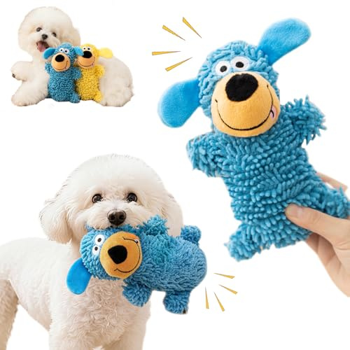 Snrtevu Kicherndes Zahnreinigungsspielzeug In Hundefarben, Hundespielzeug Kuscheltier Mit Quietscher Zur Beschäftigung, Anti Stress Hund Für Kleine, Mittlere Hunde (Blue)