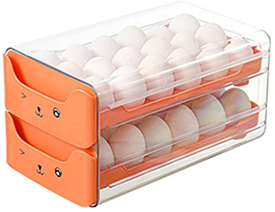 TOPINCN Dubbellagers ägglåda, äggdispenserkylskåp, Automatisk Rullande Förvaringsbehållare för Bänkskiva, Kök (Orange)
