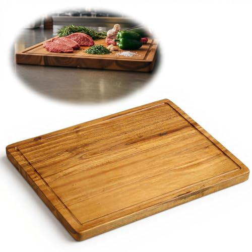 LS-LebenStil Profi XXL Holz Schneidebrett 47x36cm | Akazie | 2400 Gramm | mit Saftrille | Küchenbrett Tranchierbrett Servierbrett Holzbrett Brotscheindebrett Brotzeitbrett Vesperbrett Hackbrett