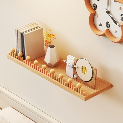Sohodoo Natural Wooden Wall Shelf with Anti-Drop Railings & Widened Surface, Wall Mounted Display for Cups, Plants, Home Decor(40CM)