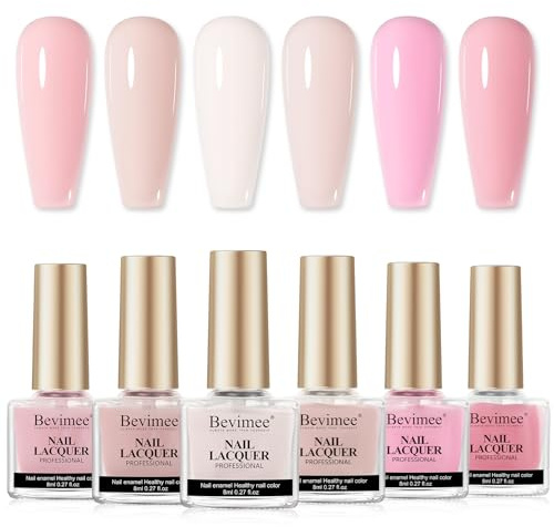 Bevimee Pink Nail Polish Set Quick Dry 6 Colours Nail Varnish Sets Non Gel | Air Dry Varnish, DIY Nails Art, Home & Salon Nails, Quick Drying Polish, 8ml x 6