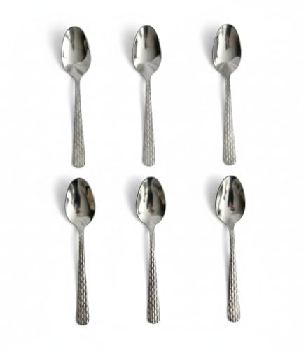 Ekilikua Home Cubiertos Mesa Acero Inoxidable, Textura en Relieve, Estilo Moderno Gourmet, 11 cm, | Cucharas Modernas con relieves | Vajilla Gourmet (Cuchara para Postre)