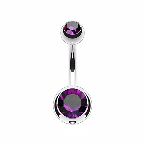 Piercingfaktor Bauchnabelpiercing Titan Bauch Bauchnabel Piercing Stecker Anhänger mit Doppel Kristall Perlen Kugeln Lila 1,6mm x 8mm x 4x6mm