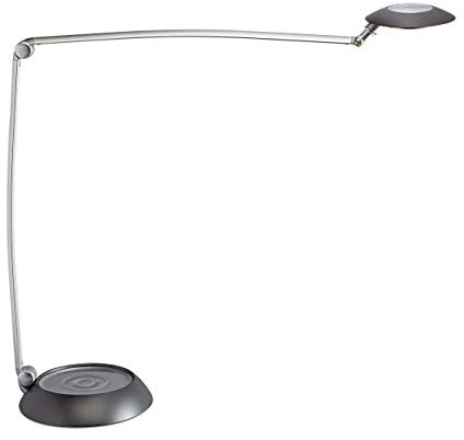 MAUL LED Schreibtischlampe MAULspace silber dimmbar neutralweiß Standfuß | flexibel ausrichtbarer Kopf, 5 Helligkeitsstufen, angenehmes Arbeitslicht, sicherer Stand, schreibtischschonende Unterlage