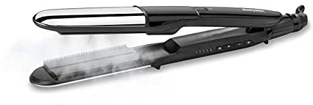 BaByliss Steam Pure Plancha de Pelo de Vapor, Máx Hidratación, Placas Exteriores para Ondular, Función Alisa y Ondula, 5 Ajustes de Temp. de 150°C a 230°C, Cromo, Metálico, 13.19 x 1.77 x 0.01 cm