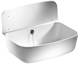SANIT Wandausgussbecken weiß (Ausgussbecken aus schlagfesten Kunststoff, Breite 49,5 cm, Fassungsvermögen 13,5 l, mit Überlauf, Ablaufventil G1 1/2, Stopfen mit Kette) 60.001.01..0099