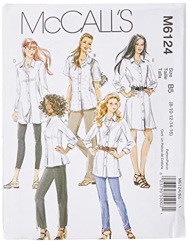 McCall's Patterns M6124 Misses'/Miss Petite/Women's/Women's Petite Shirts in 3 Lengths, Size B5 (8-10-12-14-16)