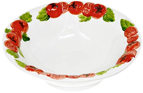Lashuma Handgemachte Salatschale aus Italienischer Keramik, Schüssel im Tomaten Design, Runde Servierschüssel 27 cm, Tief 6 cm