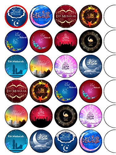 24x Eid Mubarak Mix 1.5 (3.8cm) PRE- CUT PREMIUM RICE PAPER Edible Cake Toppers