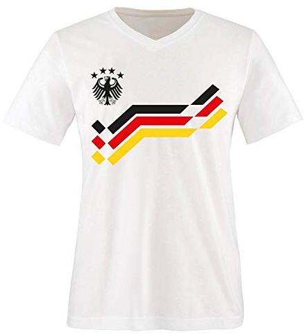 Comedy Shirts EM 2016 - Retro-Trikot - WUNSCHDRUCK - Herren V-Neck T-Shirt - Weiss/Schwarz-Rot-Gelb Gr. L