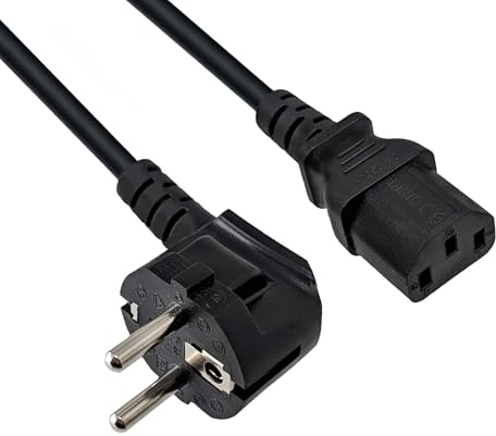DINIC Stromkabel, Netzkabel mit 1,5mm², CEE 7/7 Schutzkontaktstecker auf C13, VDE (1,80m, schwarz)