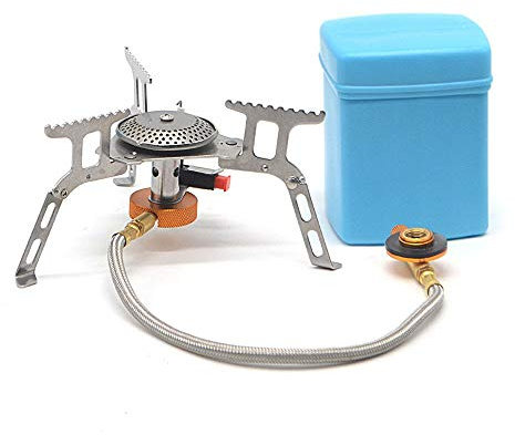 Ruilasago Foldable Steel Ultralight Gas Stove BBQ Burner Mini Camp, Outdoor Portable Mini Camping Gas Stove Hiking Picnic Case Cookware(Hose length: 37cm,Stove folded size: 7x6.5cm)