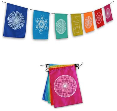 Banderas de oración arcoíris de geometría sagrada, energía positiva, Shri Yantra, flor de la vida, semilla de vida, (9 x 12 multi)