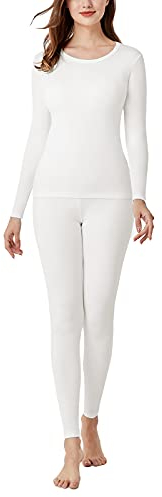 LAPASA Damen Innenfleece Thermounterwäsche Set, Thermooberteil & Thermohose Leggings Funktionsunterwäsche Sets, L17 Weiß, 100 Warm, S