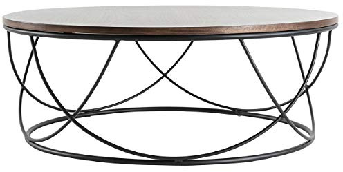 Miliboo - Mesa de centro redonda, madera oscura, color nogal y metal, color negro