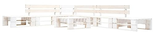 vidaXL Holz Garten Palettensofa 6-TLG. Palettenmöbel Sofa Ecksofa Lounge Sofagarnitur Sitzgarnitur Gartenmöbel Gartenset Gartenhocker In/Outdoor Weiß
