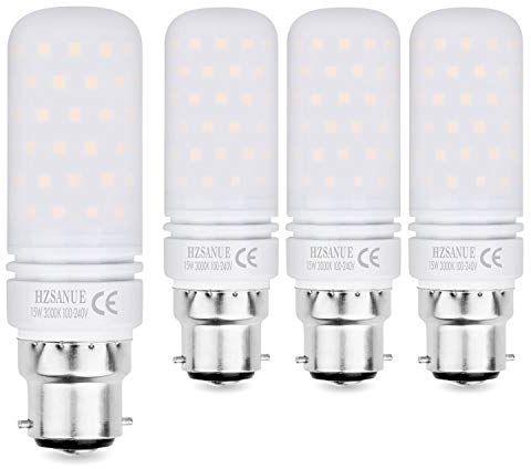 Hzsanue Lampadine LED 15W, 120W Lampadine a Incandescenza Equivalenti, 1500Lm, 3000K Luce Bianca Calda, B22 Cappellino Baionetta, Confezione da 4