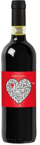Chianti DOCG, bottiglia personalizzata con etichetta esclusiva e originale. Idea regalo per San Valentino, bomboniere, anniversario di fidanzamento e matrimonio (0,75L, Labirinto dell'amore)