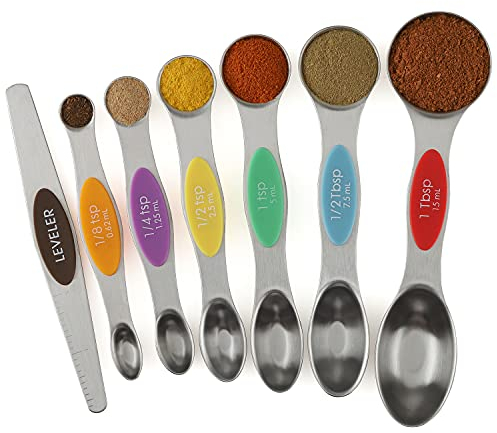 Magnetisches Messlöffel-Set, Edelstahl, doppelseitig, stapelbar, Messlöffel, Teelöffel, Esslöffel zum Messen von trockenen und flüssigen Zutaten