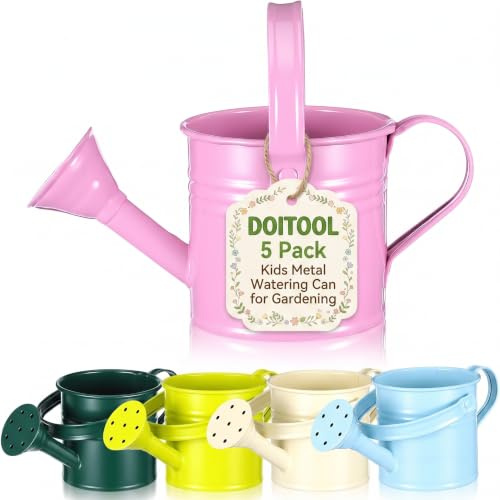 Kids Metal Watering Can for Gardening, 5Pcs Small Iron Watering Can Garden Watering Bucket for Gardening Plants Flowers (Mixed Color)