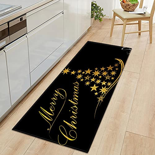 Weihnachten Teppichläufer Küchenläufer Bereich Teppich Teppichbodenmatte für den Heimbereich Bodenmatte für Wohnzimmer Badezimmer Dekoration Teppich Anti-Rutsch Goldener Weihnachtsbaum 40X120CM