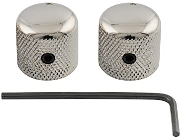 Musiclily Pro 1/4 Stahl Fein Rändel Potiknopf Dome Knobs mit Schraubbar und Indikator Punkt Universeller Fitting für E-Gitarre oder Bass, Nickel (2 Stück)