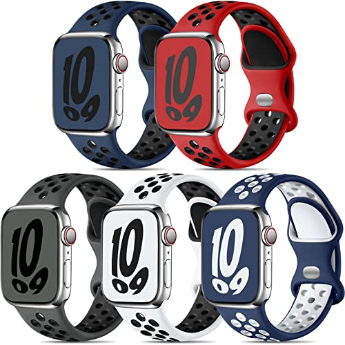 Dirrelo 5 Pack Sport Straps Compatible with Apple Watch Series 10 46mm Strap, 44mm 45mm 49mm 42mm Men, Soft Breathable Silicone Wristband for iWatch Series 10 9 8 7 6 5 4 3 2 1, SE 2 3, Ultra 2 3, B-L