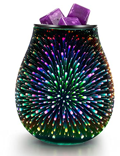 inrorans Glass Electric Wax Melt Warmer Oil Burner with Stable Heating PTC Reusable Silicone Tray 7 Colorful Changing Led Light Night Light Scent Warmer for Home Fragrance Warmers-Firework
