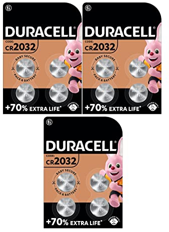 12 x Duracell CR 2032 Lithium (3 Blistercard a 4 Batterien) 12 Batterien