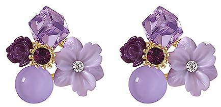 Miancheng Pendientes de flor púrpura de plata de ley 925,Pendientes morados para mujer
