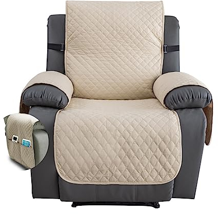 Fansu Funda de Sillón Relax 1 Plaza, Diamante Impermeable Sillón Relax Funda Reclinable, Cubre sofá, Extraíbles y Lavables Protector sofá Acolchado (Beige,1 Plaza)