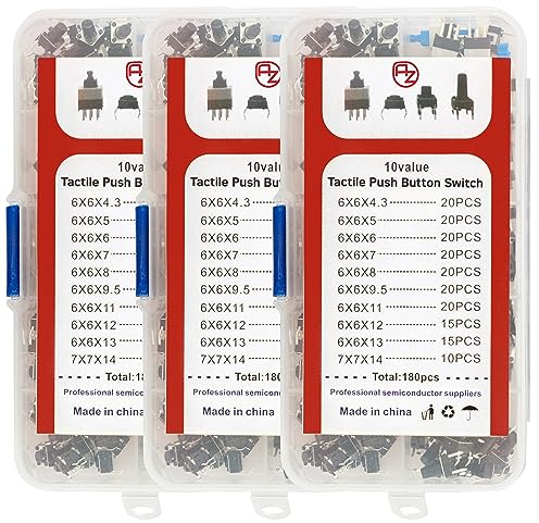 AZDelivery 3 x Mikroschalter Taster Set - 180 Stück, Verschiedene Größen, Vielseitige Taster für Elektronik- und Mikrocontroller-Projekte