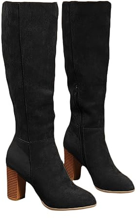 ticticlily Bottes Femme Automne Hiver à Franges Epaisses Classique Casual Bottes Rétro à Talons Hauts Bottes Hautes Bottes Fashion