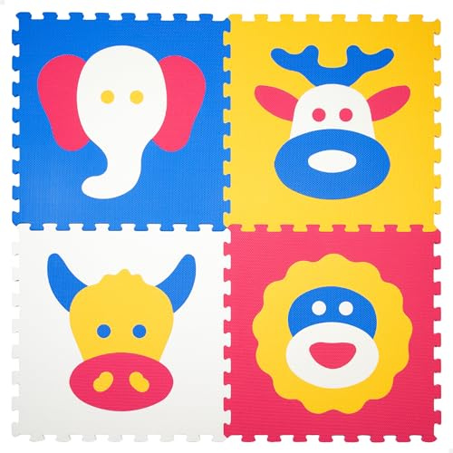 Colorbaby Alfombra Puzzle bebé, 4 Piezas puzle Suelo Animales, No tóxica, 118x118 cm, Tapete Acolchado bebés, Gomaeva Infantil, Rompecabezas de Goma eva, Alfombrilla Juego niños +10 Meses, 47155