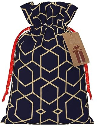 ZISHAK Geschenktüte mit geometrischen Linien, zarte Jute, Kordelzug, handwerklicher Stoff, Geschenktasche, perfekt für Weihnachten