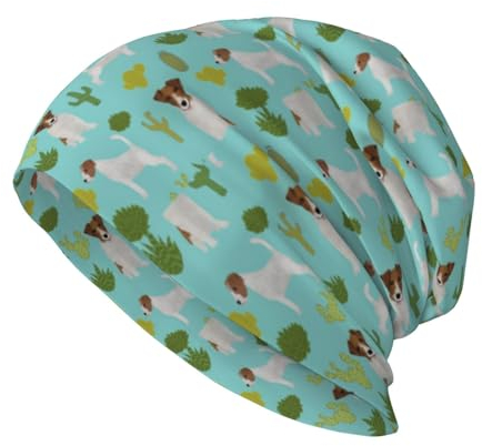 Totenkopfmütze, Strickmütze, Sturmhaube aus Polyester, Slouchy Beanie-Mütze, Laufmütze, Jack-Russell-Hund-Kaktus