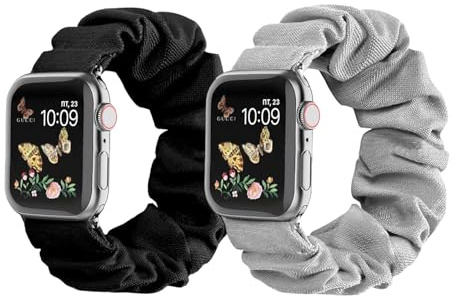 Comforso Lot de 2 bracelets de montre en tissu élastique, chouchou de remplacement, compatibles avec les bracelets de montre de 38/40/41mm (Black)