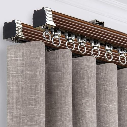 Vorhangschiene Deckenmontage, Flexibles Und Langlebiges Design, Industrial Vorhangstange Deckenmontage, Für Vorhangschiene Etagenbett Erkerfenster Raumteiler Flexibel Gerade(Color:Teak,Size:5M/16FT)