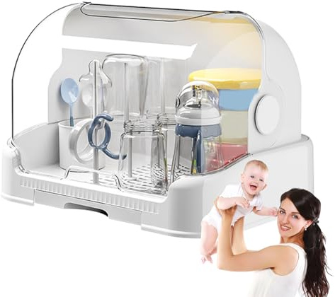 Babyflaschen Wäscheständer, Babyflaschen Trockenständer Aufbewahrungsbox Für Kleinkinderflaschen,Staubdichte Flaschenaufbewahrung Mit Abdeckung, Flaschentrockner Mit Herausnehmbarer Abtropfschale