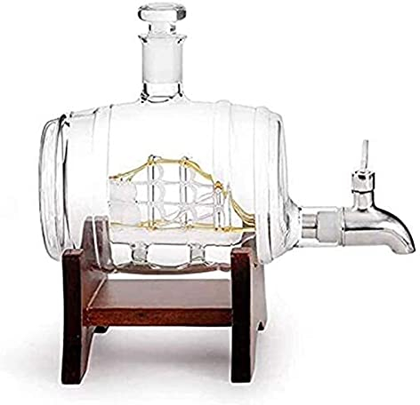 Decanter Riutilizzabili in vetro for liquori al whisky Decanter da 1000 ml Bicchieri Rubinetto Contenitore in vetro a forma di botte di vino