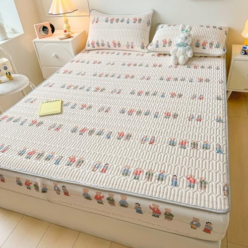 FOREPOTY spannbettlaken matratzenschoner,Coole Sommerbettwäsche aus Latex, Matratzenschoner mit Cartoon-Aufdruck für Kinderzimmer, Bettbezug für Kinderzimmer, Hund 3,180 x 200 cm (1 Stück)
