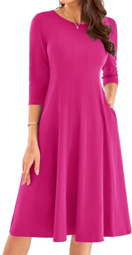 GRACE KARIN Vintage 3/4-ärm A-linje midi-klänning bröllop gästklänningar för kvinnor UK bal formell vintage, Rosenröd, M
