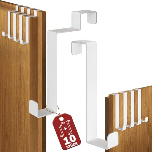 Menz Türhaken zum Einhängen, 10 Stück Set in Weiß - 5 x Standard Kleiderhaken Tür + 5 x Türhaken Innenseite, individuell verwendbar, stabile Türgarderobe, Türhakenleiste