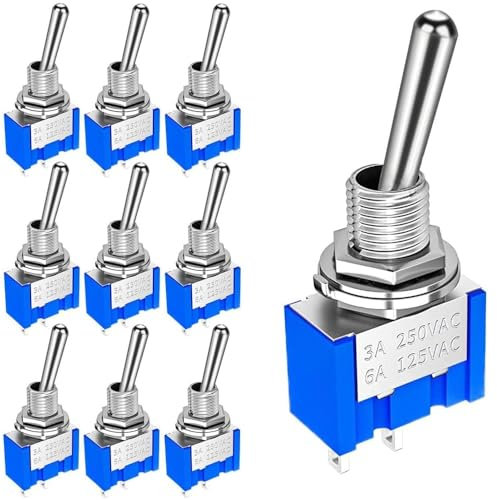 AUTOZOCO Interruptor de palanca SPST ON/OFF 2 pin, Interruptor Palanca SPST de Encendido y Apagado, Interruptor de Encendido/Apagado de Dos polos, 6A/125V 3A/250V, 10 unidades